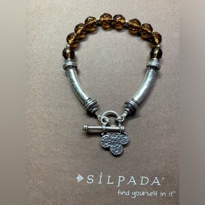 Silpada VERY RARE Sterling GOOD LUCK CHARM w/Faceted Brown Crystals Bracelet
